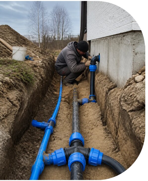 Монтаж наружного водопровода на участке под ключ в Верхней Пышме